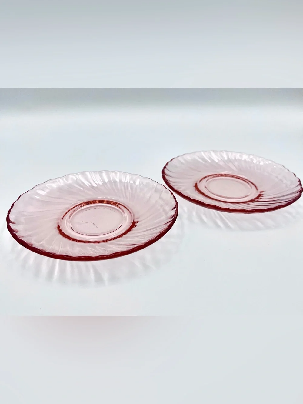 Vintage Arcoroc France Rosaline Pink Swirl Saucer Plates / Trinket Dish - 2